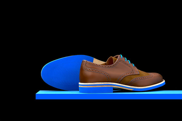 Prime Shoes Blue Suede Ferrara Wingtip Shoes