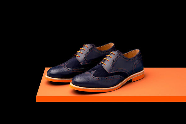 Mens Navy & Orange Leather Wingtip Dress Shoes – Bold Society