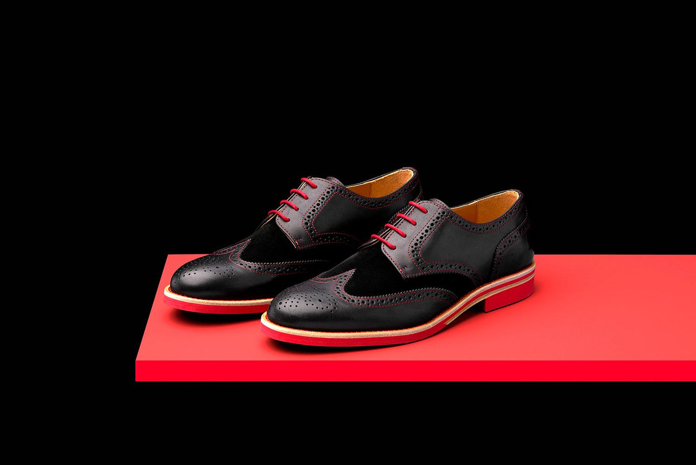 Mens Black Red Leather Wingtip Dress Shoes Bold Society