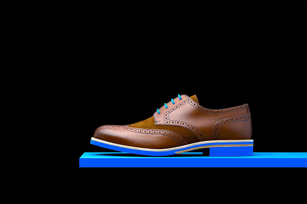 Handmade Men Navy Blue Suede & Brown Leather Oxford Brogue Formal  Wingtip Shoes