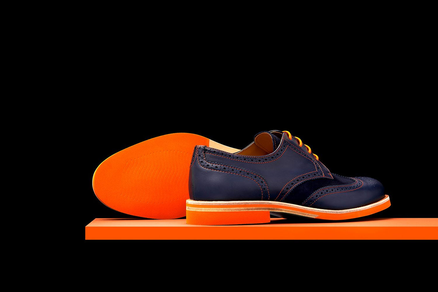 Mens Navy Orange Leather Wingtip Dress Shoes Bold Society